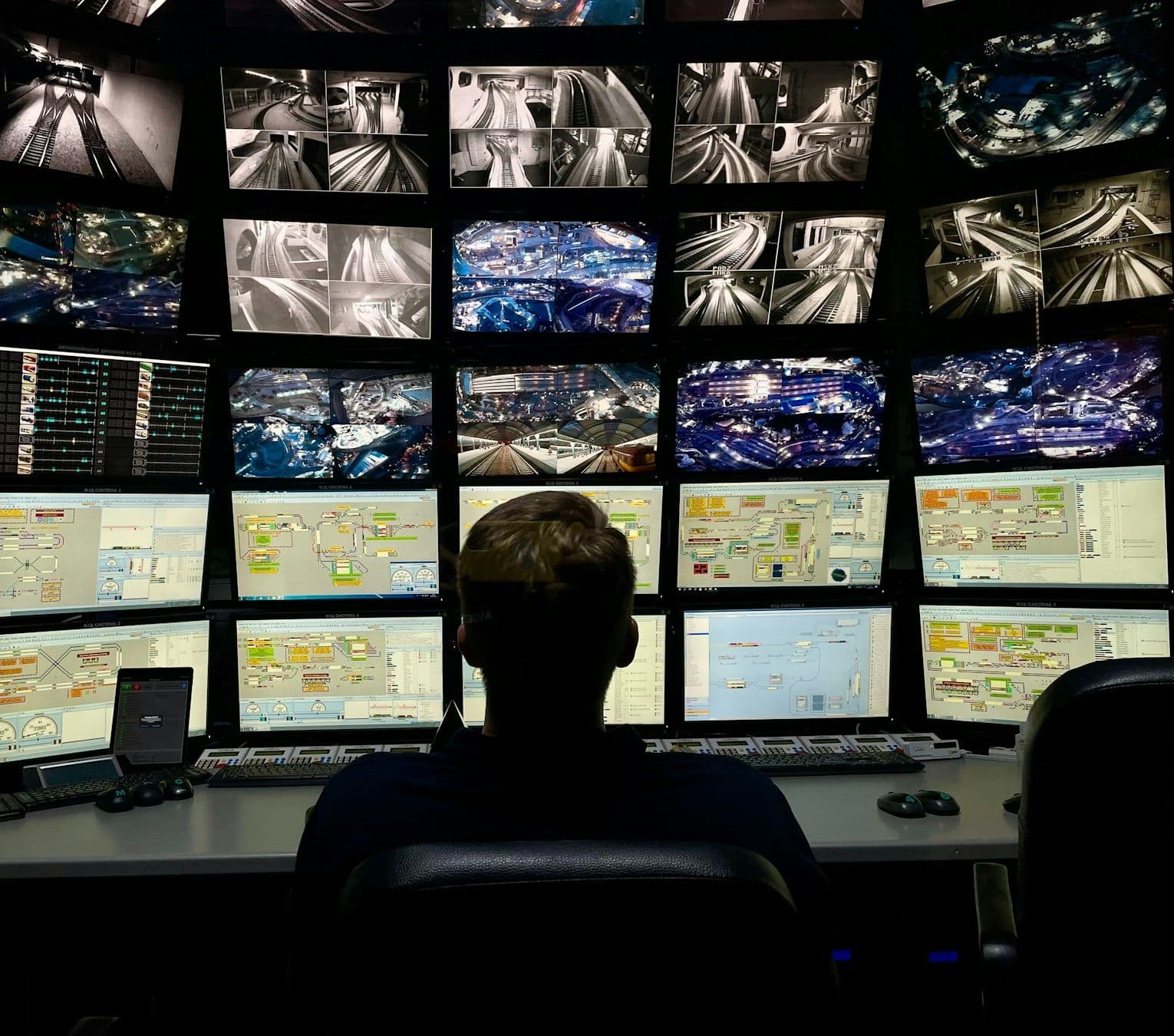 Sala di controllo con i monitor delle telecamere di sicurezza
